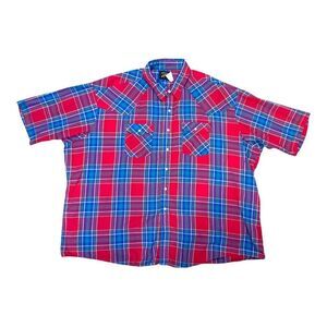 Saddle King Western Red & Blue Plaid Short Sleeve Button-Up Shirt Size 20 4XL